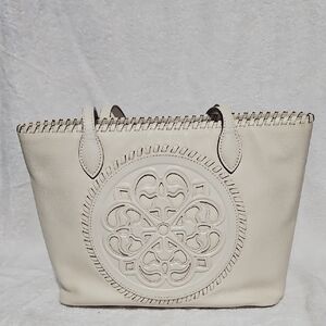 Brighton Cream Tote with Whipstitch Detail